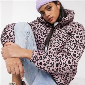 Brave Soul London Puffer in Pink and Black Leopard